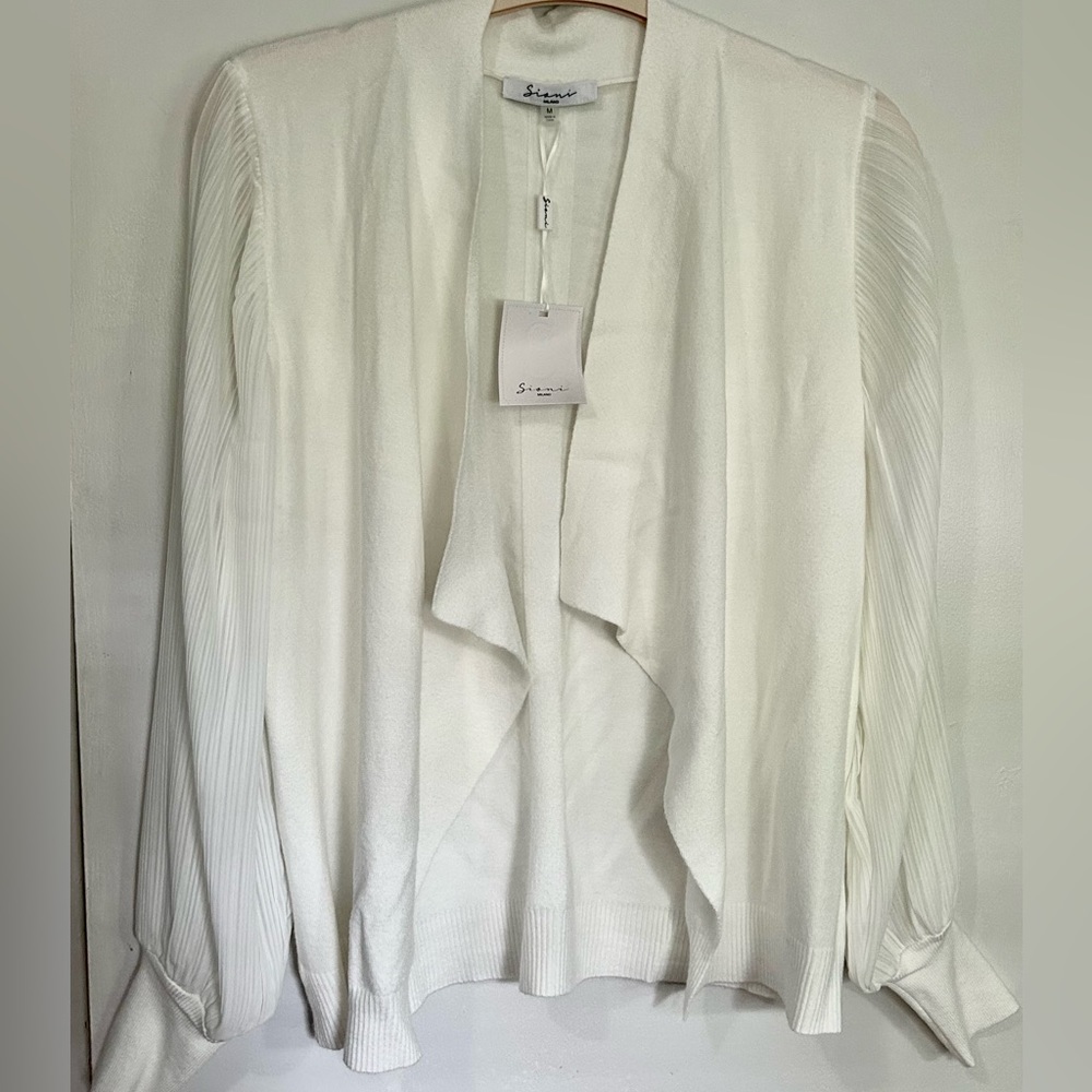 White sheer-sleeved cardigan